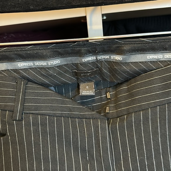 Express navy/white pinstriped slightly flared trousers size 2 - Picture 2 of 3